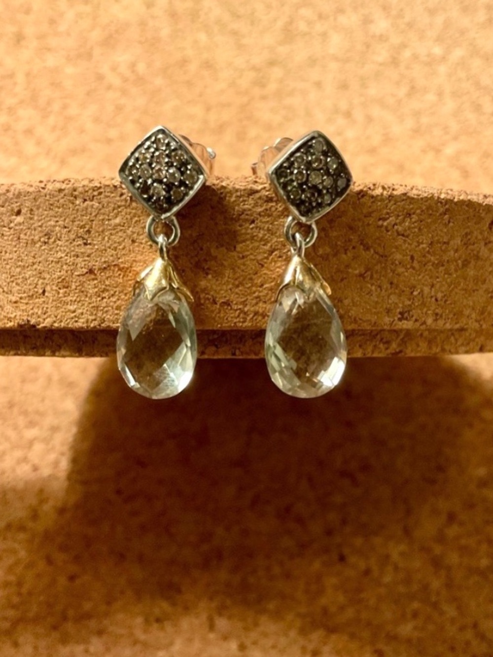 NWT Lori Bonn Silver and Black Crystal Drop Earrings